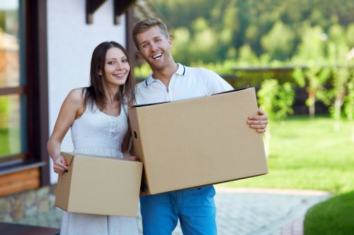 Packed office equipment prepared for relocation services