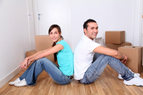 Packed moving boxes ready for removal services in Stockwell