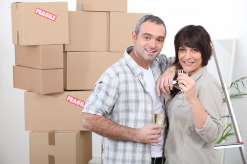 Storage-ready packing boxes and protective materials arranged for Stockwell