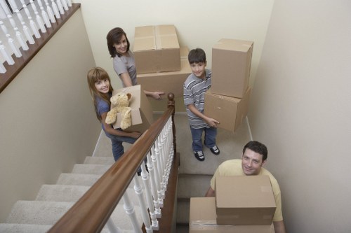 Carefully packed household items inside strong moving boxes in Stockwell